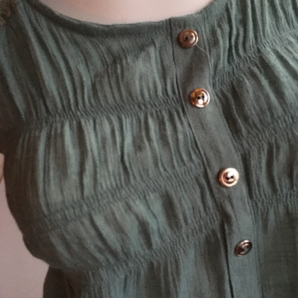 Butterfly Sleeves Ruched Blouse Blue Green Top S - Picture 2 of 7